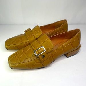 SARTO Forza by Franco Sarto Slip On Croc Embossed Camel Leather Loafers